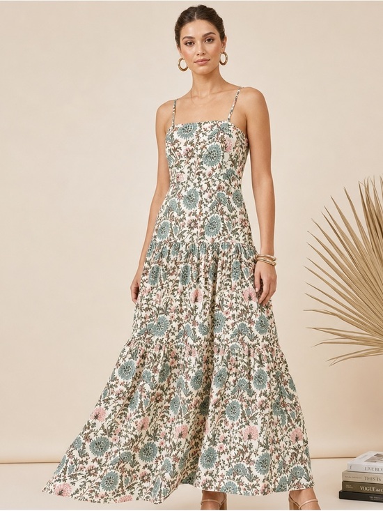 RAGA Dresses & Skirts - NWT Anthropologie RAGA Deema Floral Tiered Maxi Dress in Cream and Blue